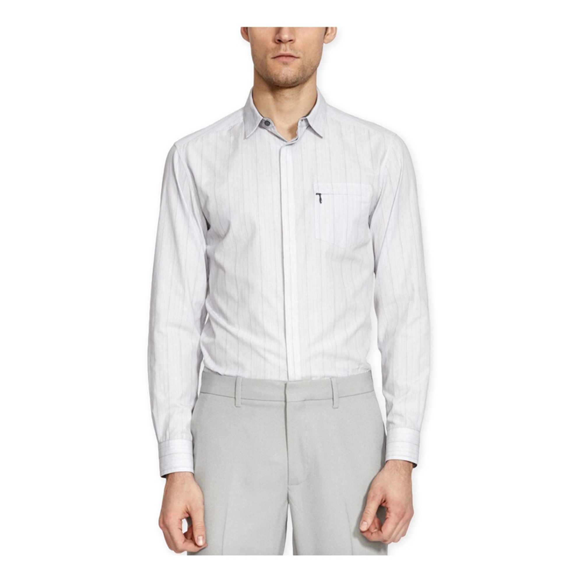 Mens Super Slim Stripe LS Button Up Shirt, Grey, XX-Large